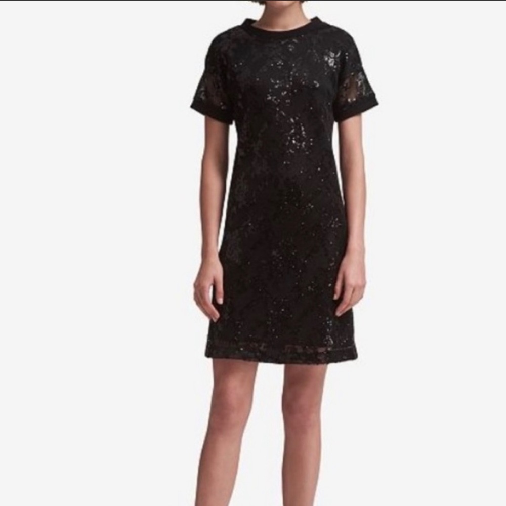 DKNY Black Bold Blooms Sequin Dress